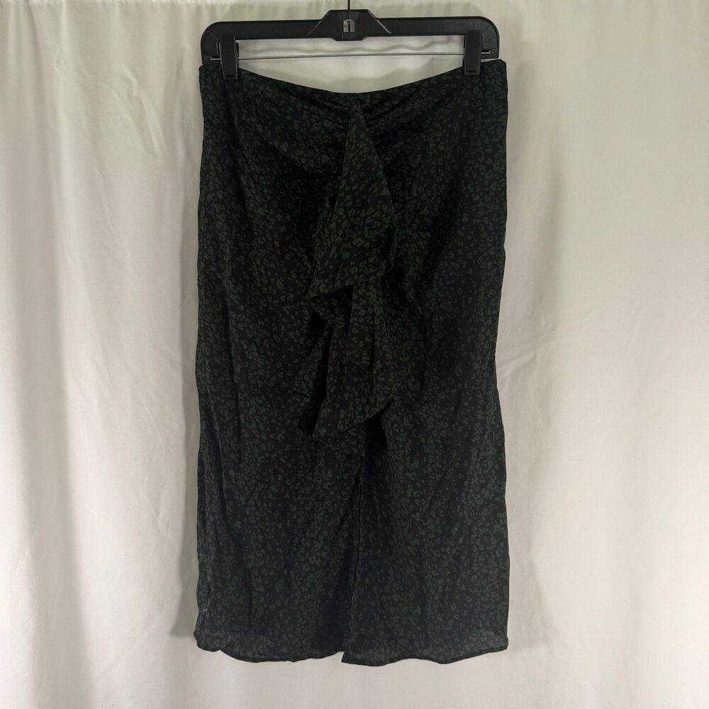 Zara Midi Skirt Women's Medium 30" Waist Black Green Lepord Print Side Zip